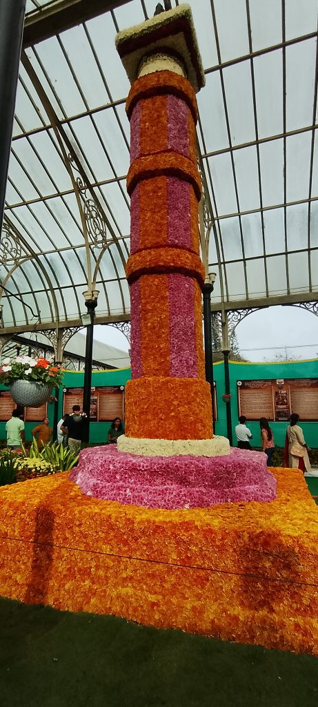 Floral replica of Manastambha at Sravanabelagola. Lalbagh Flower Show August 2026.